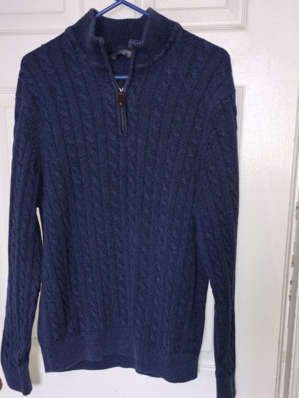Men's Cable-Knit Half-Zip Sweater - Dark Blue. Size L